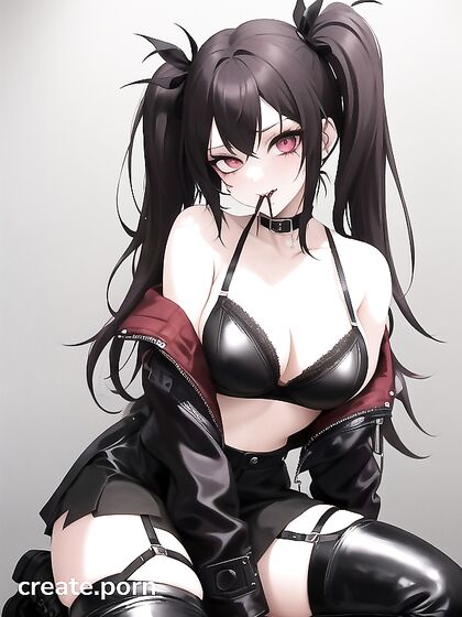 Cute Gothic Pigtailed Teen 18+ Seductively Licks Fingers in Tattered Skirt and Boots
