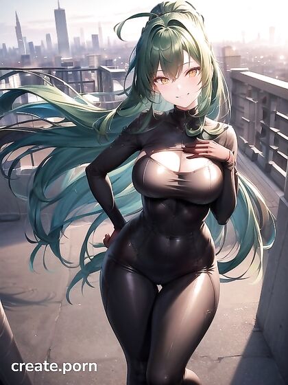 Seductive Devil with Long Dark Green Hair in Intense Hentai AI Image