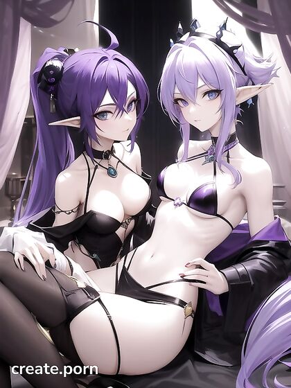 Astral Elf with Blue-Purple Hair Makes Out with a Gothic Succubus in a Ripped Black Dress