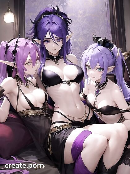 Astral Elf with Blue-Purple Hair Makes Out with a Succubus and Gothic Babe