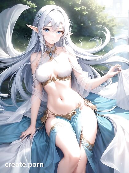 Elf with Long Light Blue Hair Seduces in Erotic Hentai Adventure