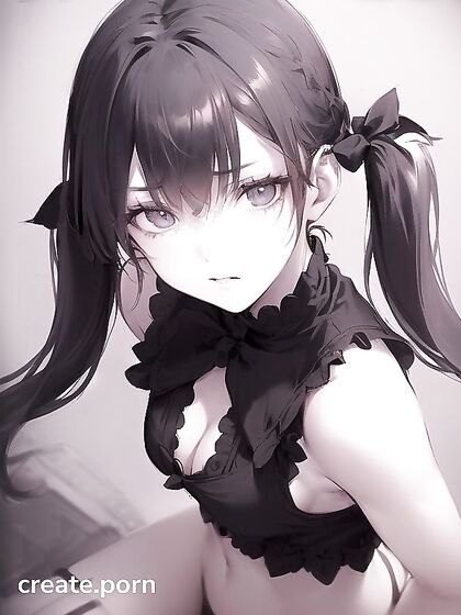 Goth Girl 18+ in Short Dress and V-Cut Top Kneels for Seductive Hentai Pleasure