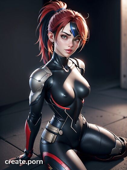 Small-Breasted Beauty with Multi-Colored Ponytail Bares All in Steamy Hentai AI Image