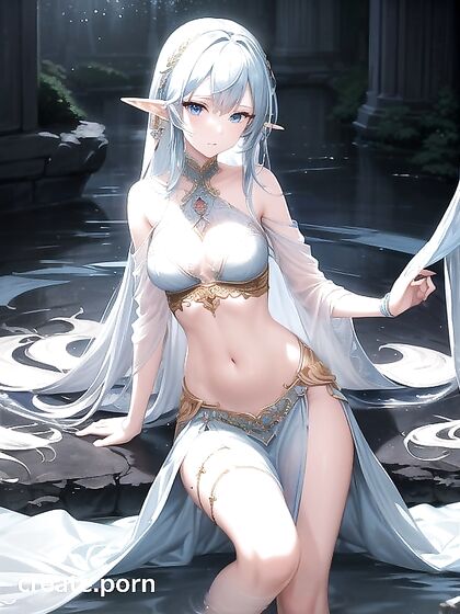 Seductive Elf with Light Blue Long Hair in Erotic Hentai Adventures