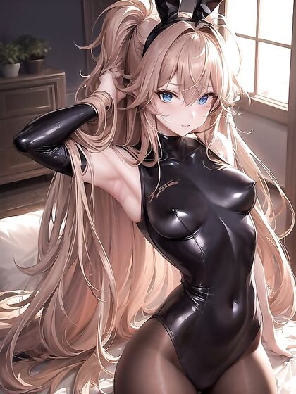 Sexy Bunny-Eared Girl 18+ with Dark Orange Hair in Kinky Hentai AI Image
