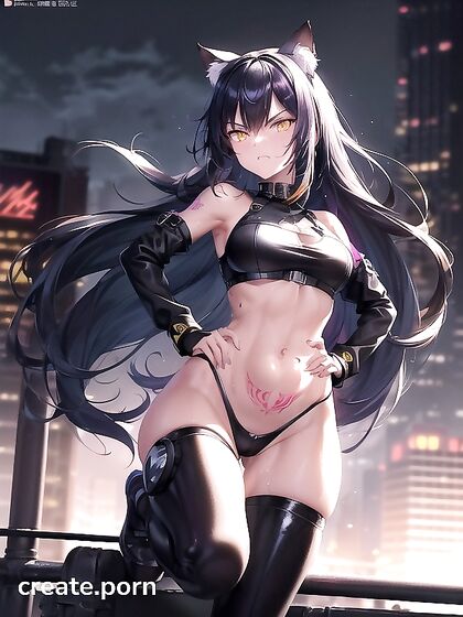 Black-Haired Cat Girl 18+ in Yellow Seduces You in Exciting Hentai AI Image