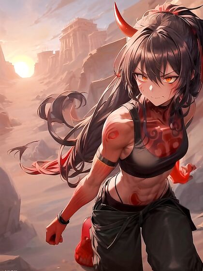 Slim and Fit in Black Sports Bra with Long Nails - Intense Red-Skinned Hentai AI Image