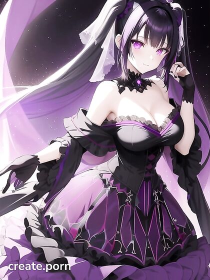 Goth Girl 18+ with Twin-Tails and Glowing Purple Eyes Seduces in Transparency with Galaxy Breeze
