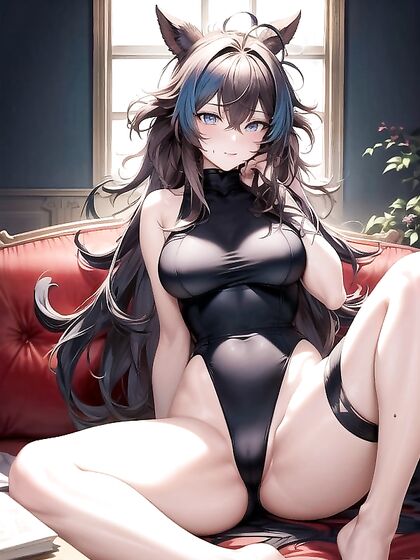 Bunny-Eared Beauty with Dark Orange Locks Seduces in-steaming Hentai AI Image