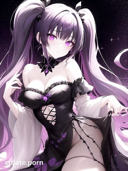 Goth Girl 18+ with Twin-Tails and Crystal Horns in Seductive Black Lace Panties
