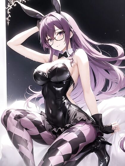 Purple-Haired Beauty in Black Argyle Leggings Shows Off Her Exposed Navel in Hentai Bliss