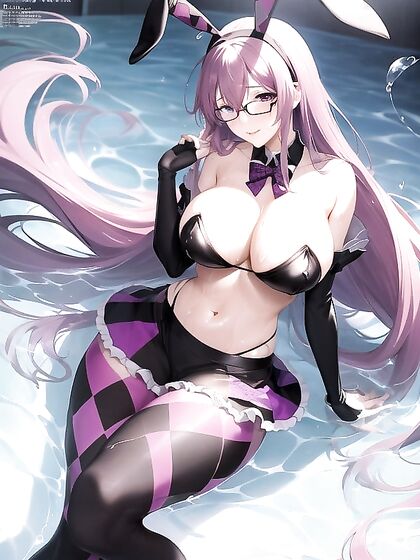 Purple-Haired Beauty with Round Glasses in High-Quality Hentai AI Image