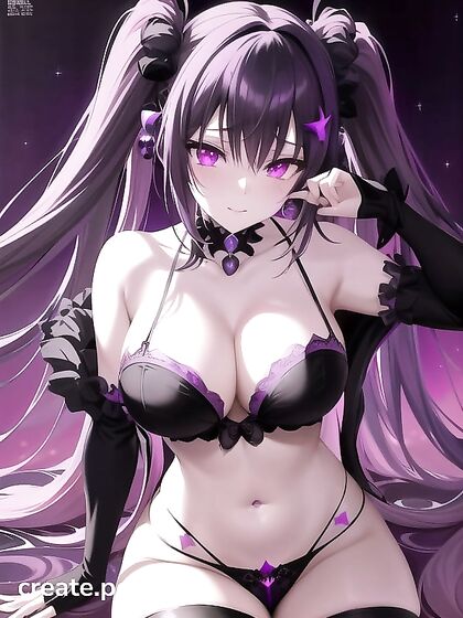 Goth Girl 18+ with Crystal Horns Masturbates in Black Lace Lingerie Against a Galaxy Background