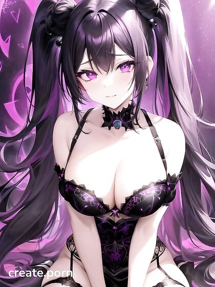 Goth Girl 18+ with Crystal Horns Masturbates in Black Lace Lingerie Amidst Galaxy Glow