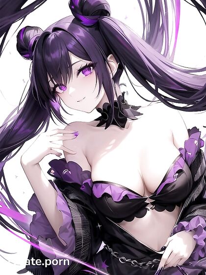 Goth Girl 18+ with Twin-Tails and GlowPurple Eyes in Galactic hentHentai AI Image Image