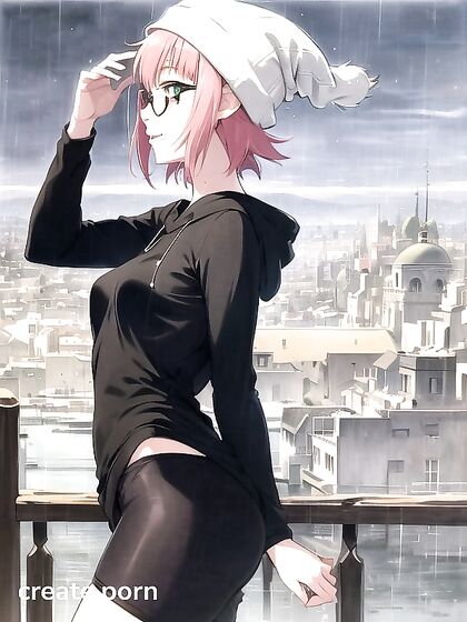 Hentai Goddess with Big Circular Glasses Seduces in Steamy Hentai AI Image Image