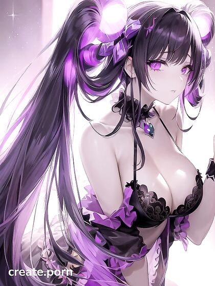 Goth Girl 18+ with Crystal Horns and Twintails Seduces in Black Lace Lingerie Amidst Galactic Splendor