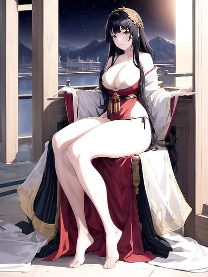 Shrine Maiden in High-Slit Robe Shows Off Her Curves in Full Body Hentai AI Image