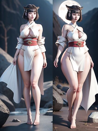 Full Body View of Thick Thighs and Wide Hips in Seductive Hentai AI Image