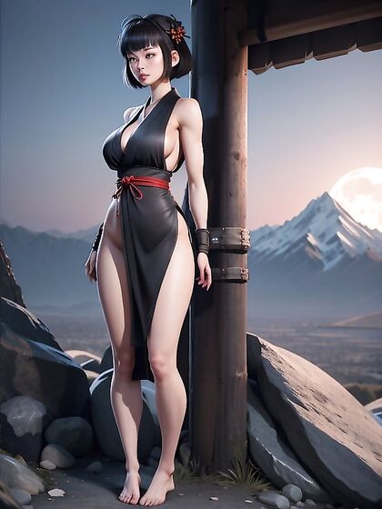 Ninja With Thick Thighs in High-Slit Outfit for Steamy Hentai AI Image