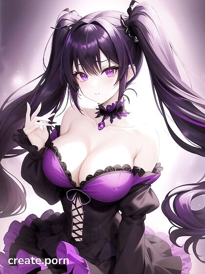 Goth Girl 18+ with Twin-Tails and Crystal Horns in Seductive Outfit Against Galaxy Full Body Hentai