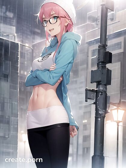 Horny Girl 18+ with Big Round Glasses in Exciting Hentai AI Image