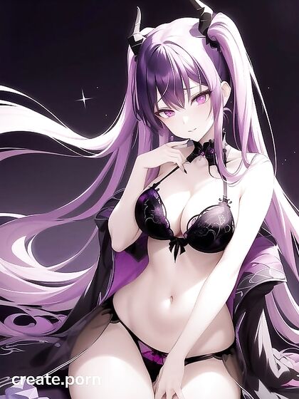 Goth Girl 18+ with Crystal Horns Masturbates in Black Lace Lingerie Against a Galactic Backdrop