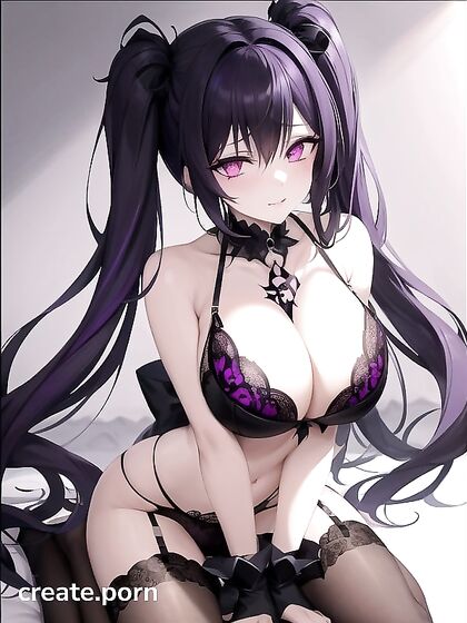 Goth Girl 18+ with Crystal Horns and Twintails Sparkles in Black Lace for Galactic Hentai Fun