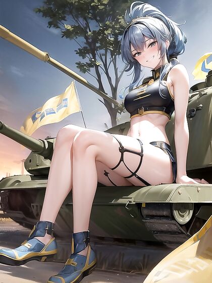 Blu E Under the Ukrainian Flag - Sexy Military Tank Hentai AI Image