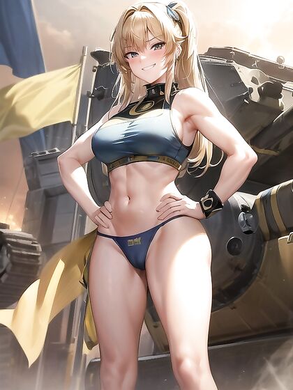 Blue and Yellow Flag Waved in Army Tank Hentai AI Image
