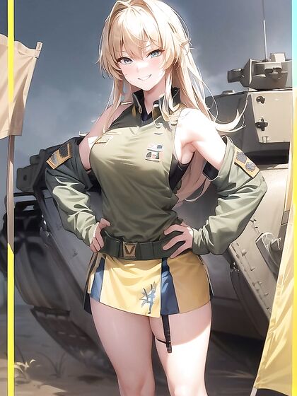 Blue and Yellow Flag Wave as Army Tanks Roll In for Steamy Hentai AI Image