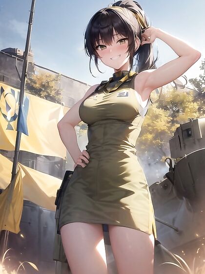 Blue and Yellow Flag Wave as Army Tanks Roll In for Hot Hentai AI Image