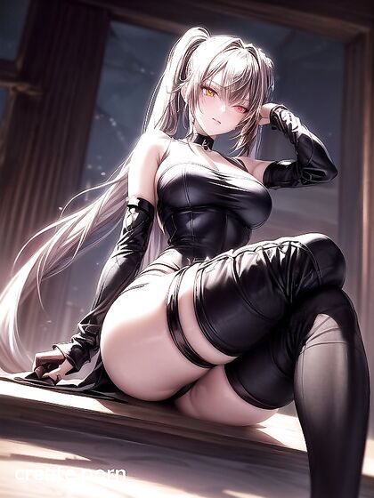 Seductive Girl 18+ with One Red Eye, One Yellow Eye Enjoying Tablet Hentai Pleasure