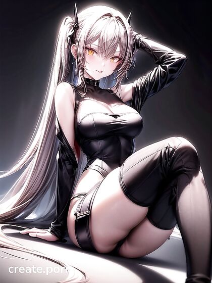 Girl 18+ with One Red Eye Seductively Sits on Tablet in hentai IA Action