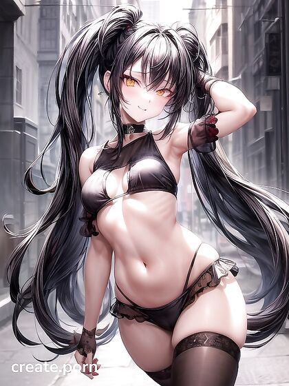 One Yellow-Eyed Beauty with Tongue-Out and Luscious Black Hair in Seductive Hentai AI Image