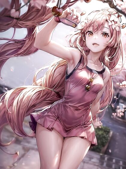 Cherry Blossom Surrounds Her in Full-Body Visibility Hentai Pleasure