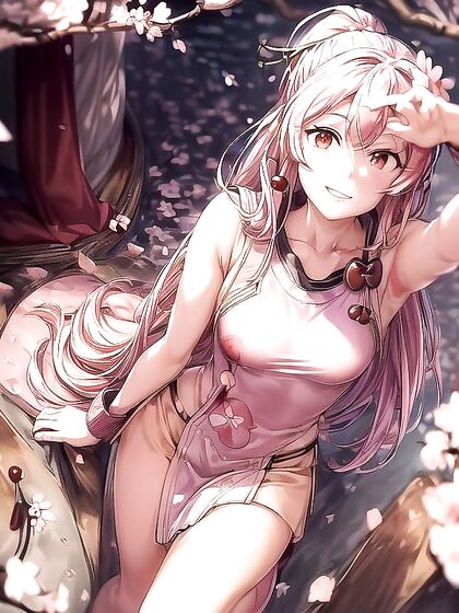 Cherry Blossoms Surround Her Full Body Exposure in Sensual Hentai AI Image