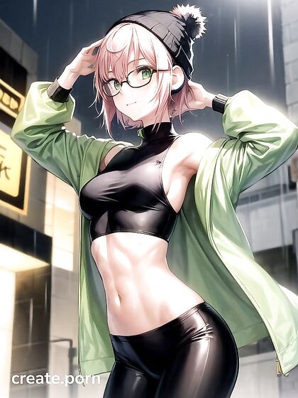 Green-Clothed Babe with Big Round Glasses Enjoys Hardcore Hentai AI Image