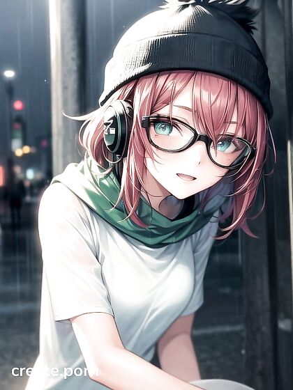 Big-Chested Girl 18+ in Oversized Jacket and Round Glasses Gets Wild in High-Res Hentai AI Image