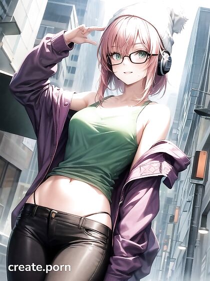 Big-Chested Girl 18+ in Green Outfit with Round Glasses Enjoys High-Quality Hentai AI Image