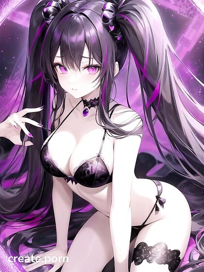 Goth Girl 18+ with Crystal Horns and Twintails Shines in Black Lace for Galactic hentai Pleasure