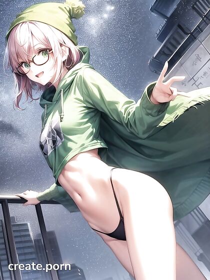Big-Cocked Guy in Green Clothes Nails Busty Babe with Round Glasses in HD Hentai AI Image