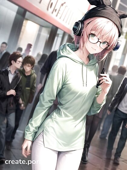 Freckled Girl 18+ with Big Round Glasses Wears Green for Seductive Hentai AI Image