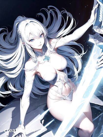 Frost Demon Wields Icy Sword and Shield in Intense Hentai AI Image