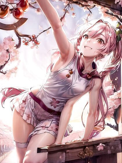 Cherry Blossoms Surround Her Full Body Visibility in Seductive Hentai AI Image