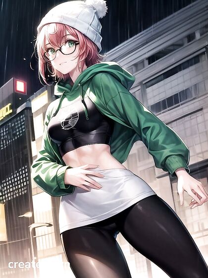 Freckled Beauty in Green Outfit Enjoys Hardcore Hentai AI Image
