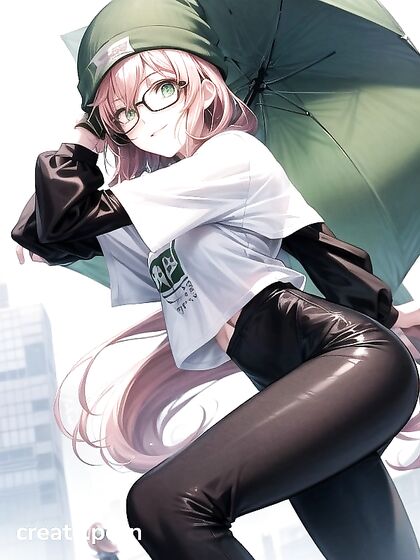 Horny Girl 18+ in Big Glasses and Oversized Jacket Seduces in High-Res Hentai AI Image