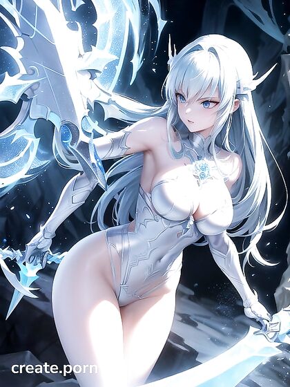 Frost Demon in Bikini Armor Wields Icy Sword and Shield for Steamy Hentai AI Image