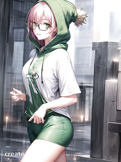 Hentai AI Porn - Girl 18+ with Big Circular Glasses and Oversized Jacket in HD Action