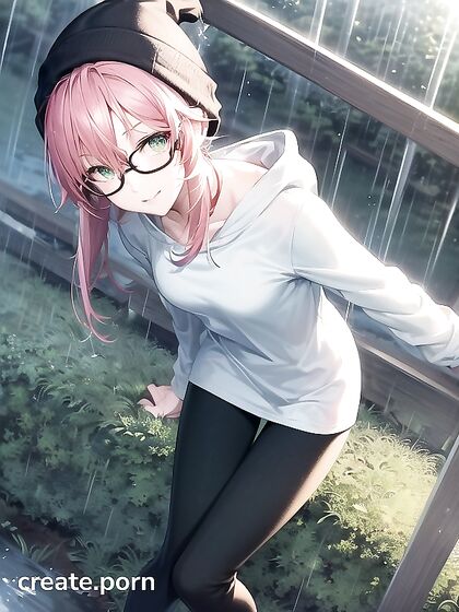 Horny Babe in Big Round Glasses and Green Clothes Tempts You in Hot Hentai AI Image